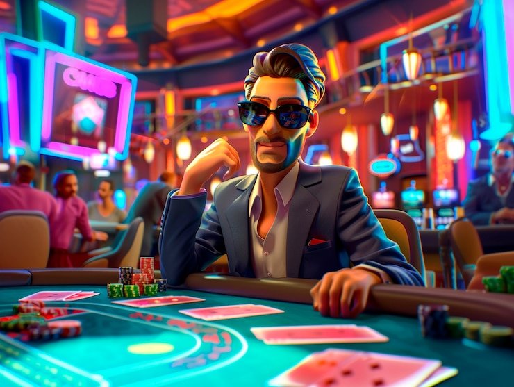 Kartu baccarat di atas meja dengan logo dealer profesional